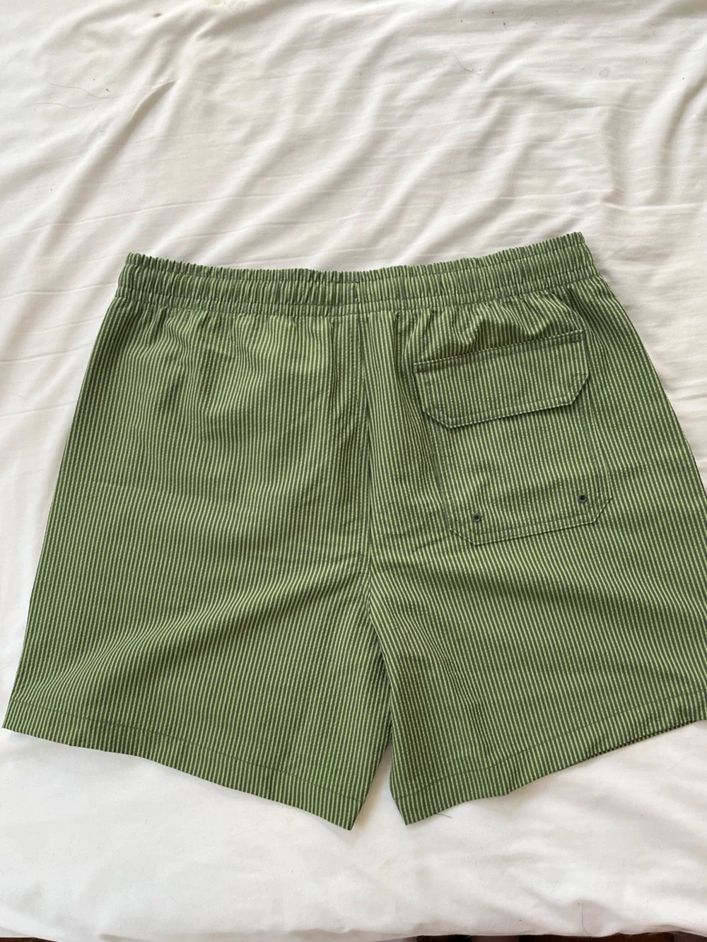 Abercrombie & Fitch Olive Green and White Striped Swim Trunk